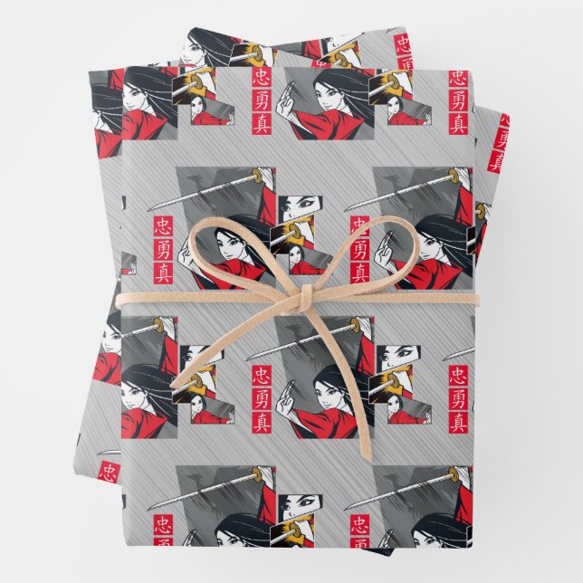 Mulan With Sword Illustrated Panels Wrapping Paper Sheet (In situ)