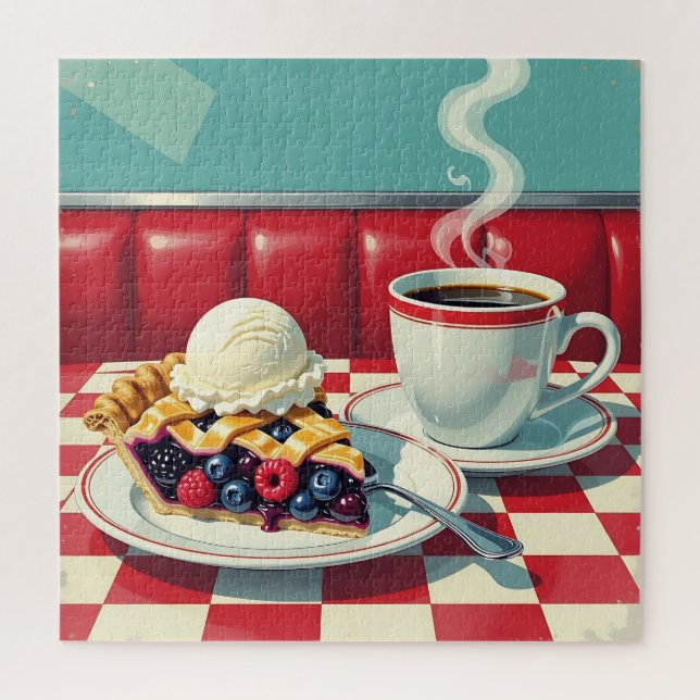 Mulberry and Blueberry Pie, Ice Cream & Coffee Jigsaw Puzzle (Vertical)