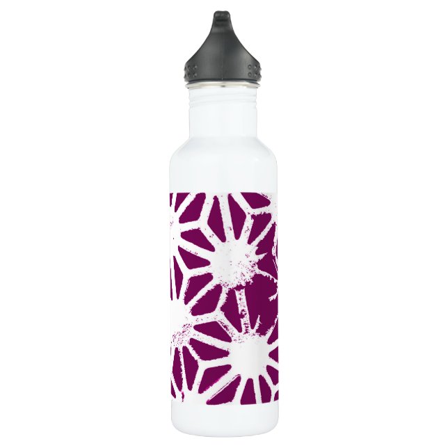Mulberry and white geometric pattern 710 ml water bottle (Right)