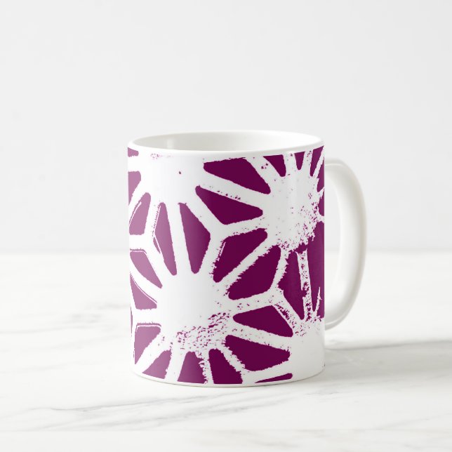 Mulberry and white geometric pattern coffee mug (Front Right)