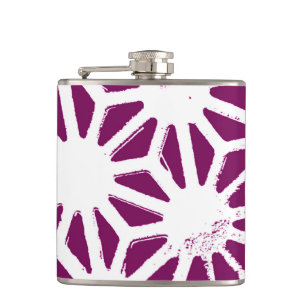 Mulberry and white geometric pattern hip flask