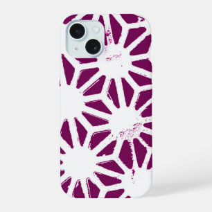 Mulberry and white geometric pattern iPhone 15 case