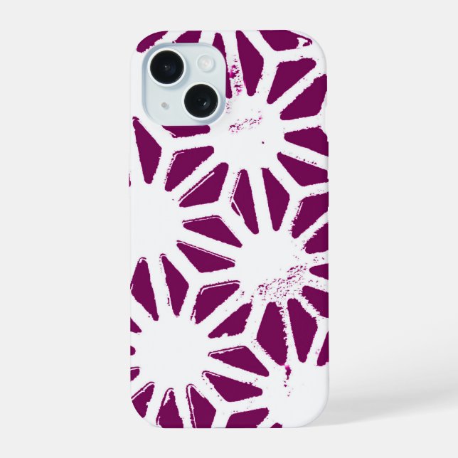Mulberry and white geometric pattern iPhone 15 case (Back)