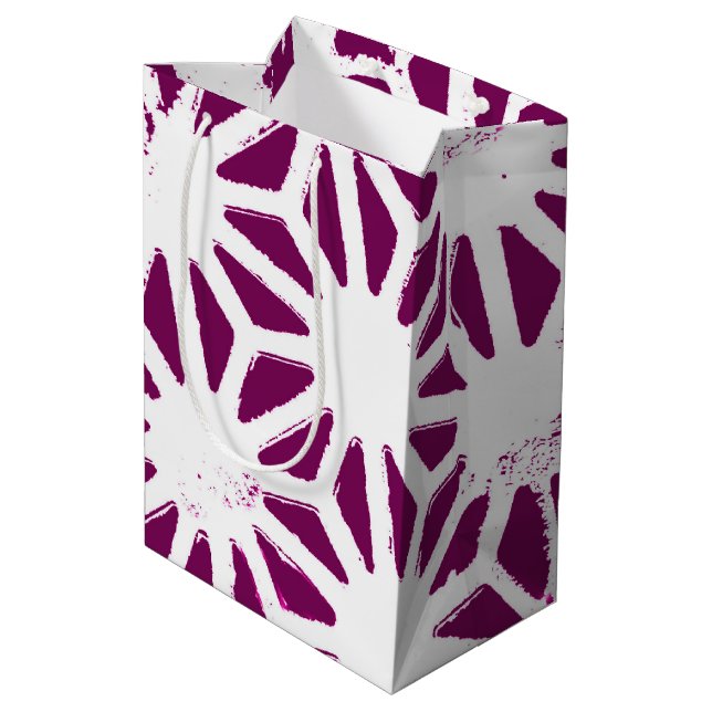 Mulberry and white geometric pattern medium gift bag (Back Angled)