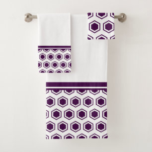 Mulberry and White Hexagonal Pattern Bath Towel Set