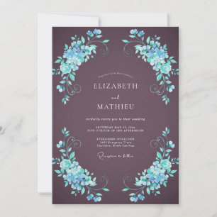 Mulberry Aqua Hydrangea Wedding Invitation