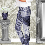 Mulberry Blue Purple Botanical Floral Toile No.1 Leggings<br><div class="desc">A purple and white vintage oversized pattern floral that has been digitized and colour toned to create what you see.</div>