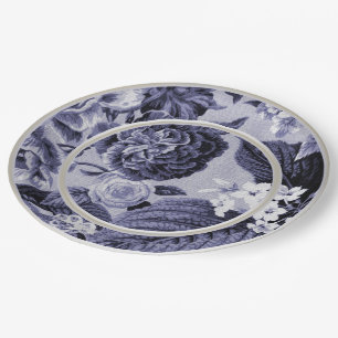 Mulberry Blue Purple Floral Toile No.1 Paper Plate