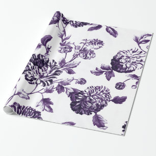 Mulberry Blue Vintage Botanical Floral Toile Wrapping Paper