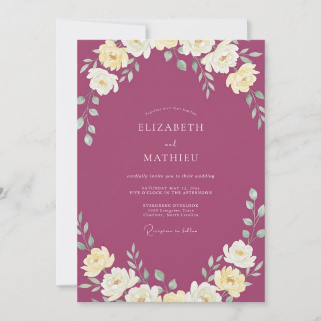 Mulberry Cream Flower Wedding Invitation (Front)