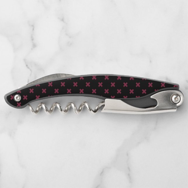 Mulberry cross stitches on black corkscrew (Back)