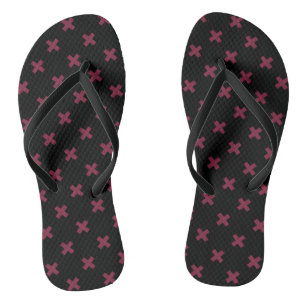 Mulberry cross stitches on black flip flops