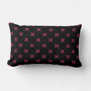 Mulberry cross stitches on black lumbar pillow