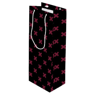 Mulberry cross stitches on black wine gift bag