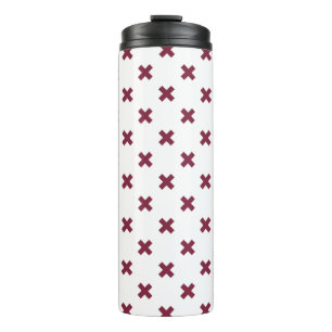 Mulberry cross stitches on white thermal tumbler