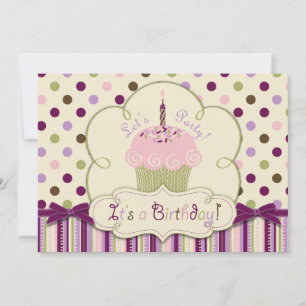 Mulberry Dot Cupcake First Birthday Invitation