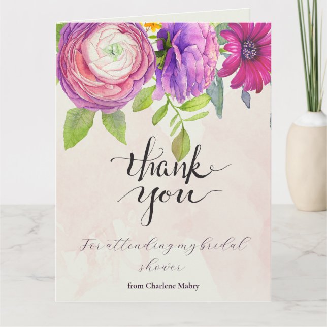 Mulberry Floral Dream 2 Bridal Shower Thank You Card (Front)