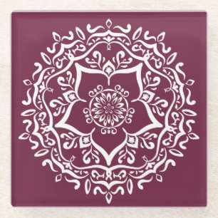 Mulberry Mandala Glass Coaster