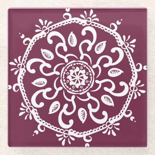 Mulberry Mandala Glass Coaster (Front)