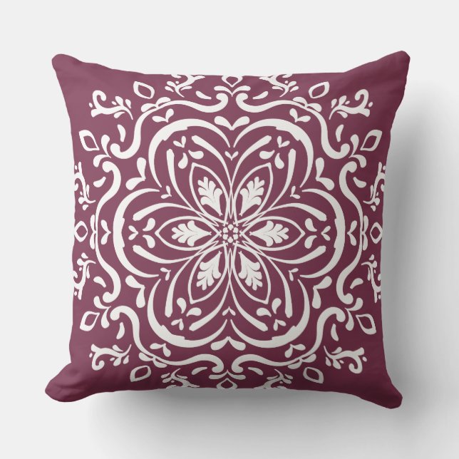 Mulberry Mandala Throw Pillow (Front)