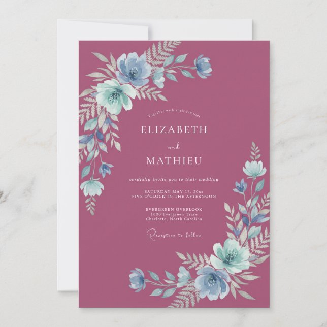 Mulberry Periwinkle Bloom Wedding Invitation (Front)