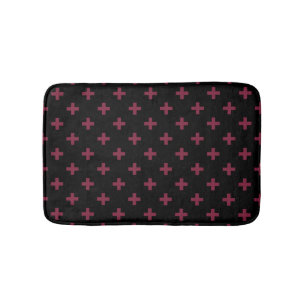 Mulberry polka crosses on black bath mat