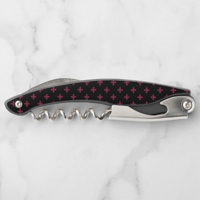 Mulberry polka crosses on black corkscrew (Back)