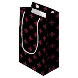 Mulberry polka crosses on black small gift bag