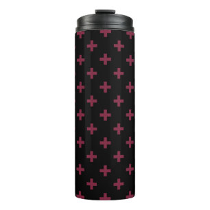 Mulberry polka crosses on black thermal tumbler