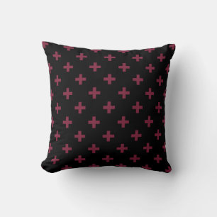 Mulberry polka crosses on black throw pillow