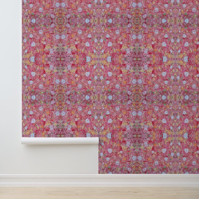 Mulberry Red Floral Peel and Stick Wallpaper (Application)