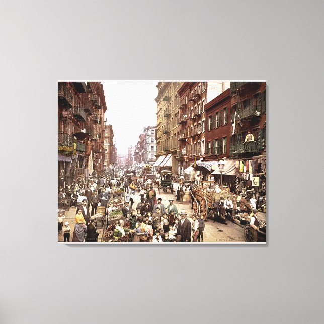 Mulberry Street NYC c. 1900 Colour Stretched Canva Canvas Print (Front)