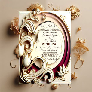 Mulberry Tulip Baroque Grandeur Gold Faux Wedding Invitation
