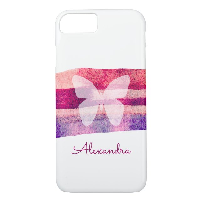 Mulberry Watercolor Butterfly Personalized Case-Mate iPhone Case (Back)