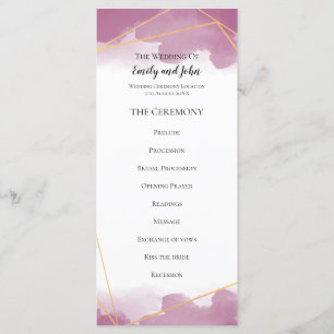 Mulberry Watercolor Gold Geometric Lines Wedding Program