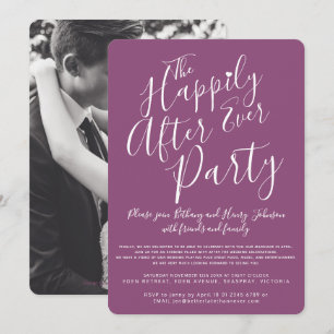 Mulberry white happily ever after wedding party invitation