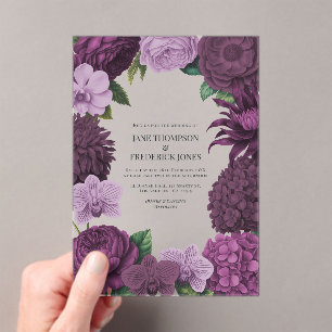 Mulberry Wine, Deep Fig & Dusty Lavender Wedding Acrylic Invitations
