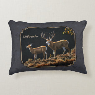 Mule Deer Buck and Doe Grey Custom Accent Pillow