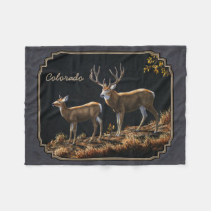 Mule Deer Buck and Doe Grey Custom Fleece Blanket