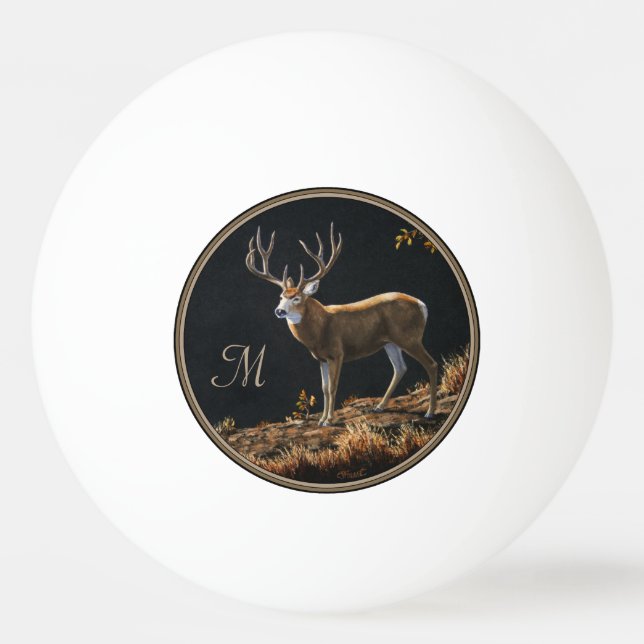 Mule Deer Buck Autumn Trophy Antlers Monogram Ping Pong Ball (Front)