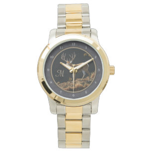 Mule Deer Buck Charcoal Grey Monogram Watch