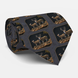 Mule Deer Buck & Doe Charcoal Grey Tie