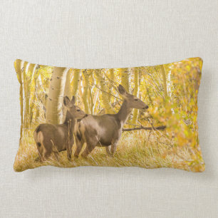 Mule Deer Doe and Fawn in Fall Meadow Lumbar Pillow