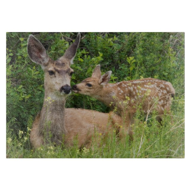Mule Deer Doe with Fawn Cutting Board (Front)