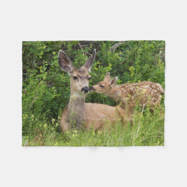 Mule Deer Doe with Fawn Fleece Blanket (Front (Horizontal))