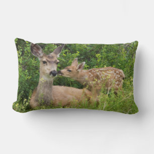 Mule Deer Doe with Fawn Lumbar Pillow