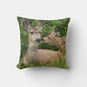 Mule Deer Doe with Fawn Throw Pillow