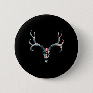 Mule Deer Hunting - American Flag On Buck Skull 2 Inch Round Button
