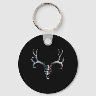 Mule Deer Hunting - American Flag On Buck Skull  Keychain