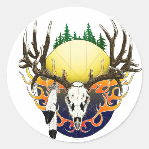 mule deer skull classic round sticker